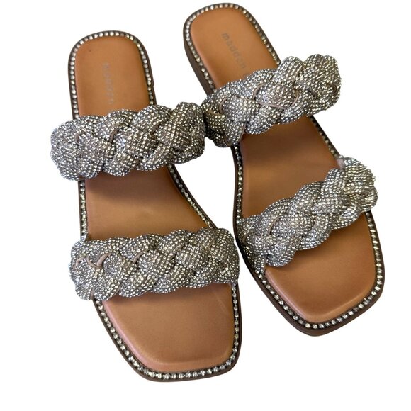 Madden Girl Rhinestone Braided Strap Slide Sandals Silver Women Size 8.5 - Picture 1 of 16